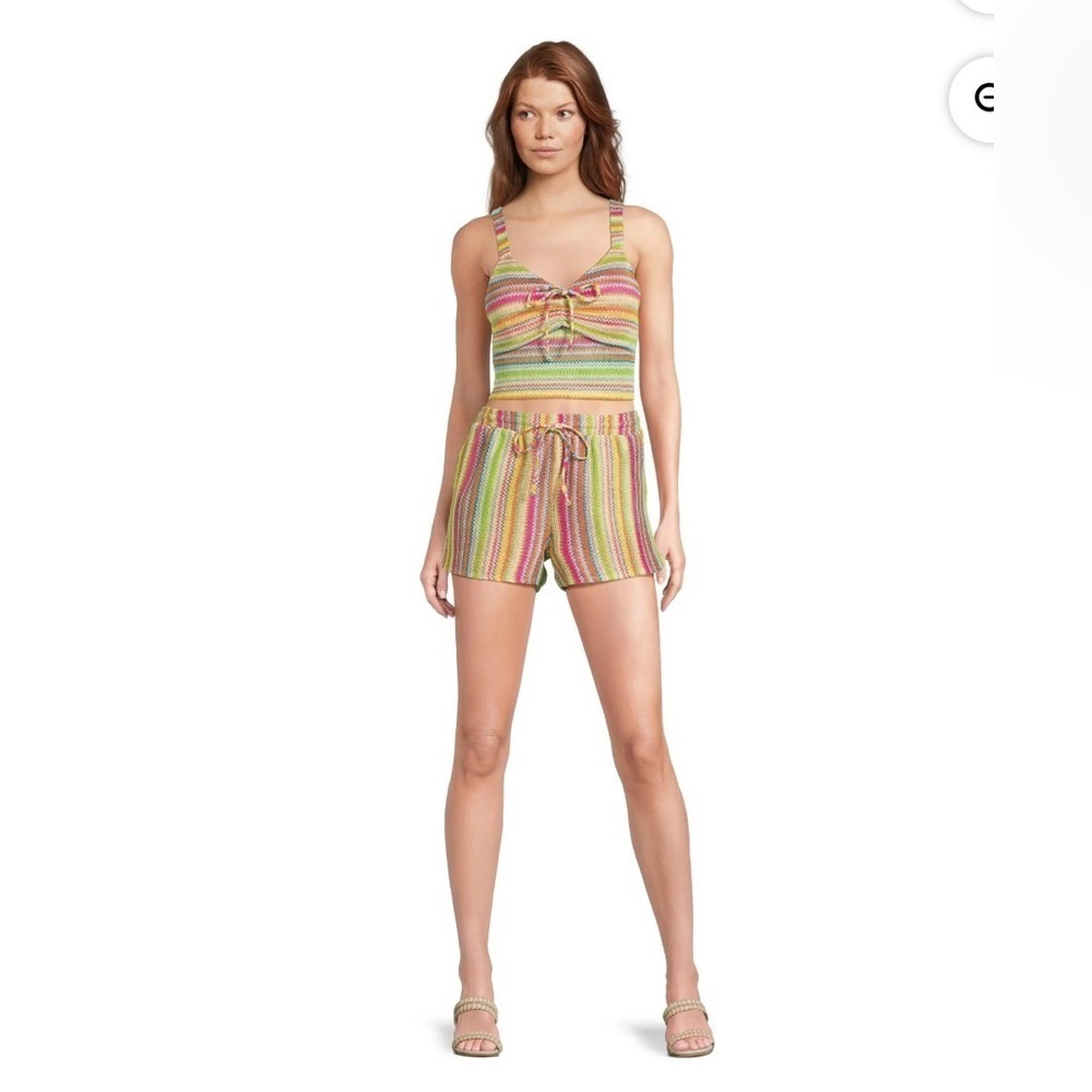 No Boundaries Crochet Tank Top and Shorts Set, 2-Piece, Size Large